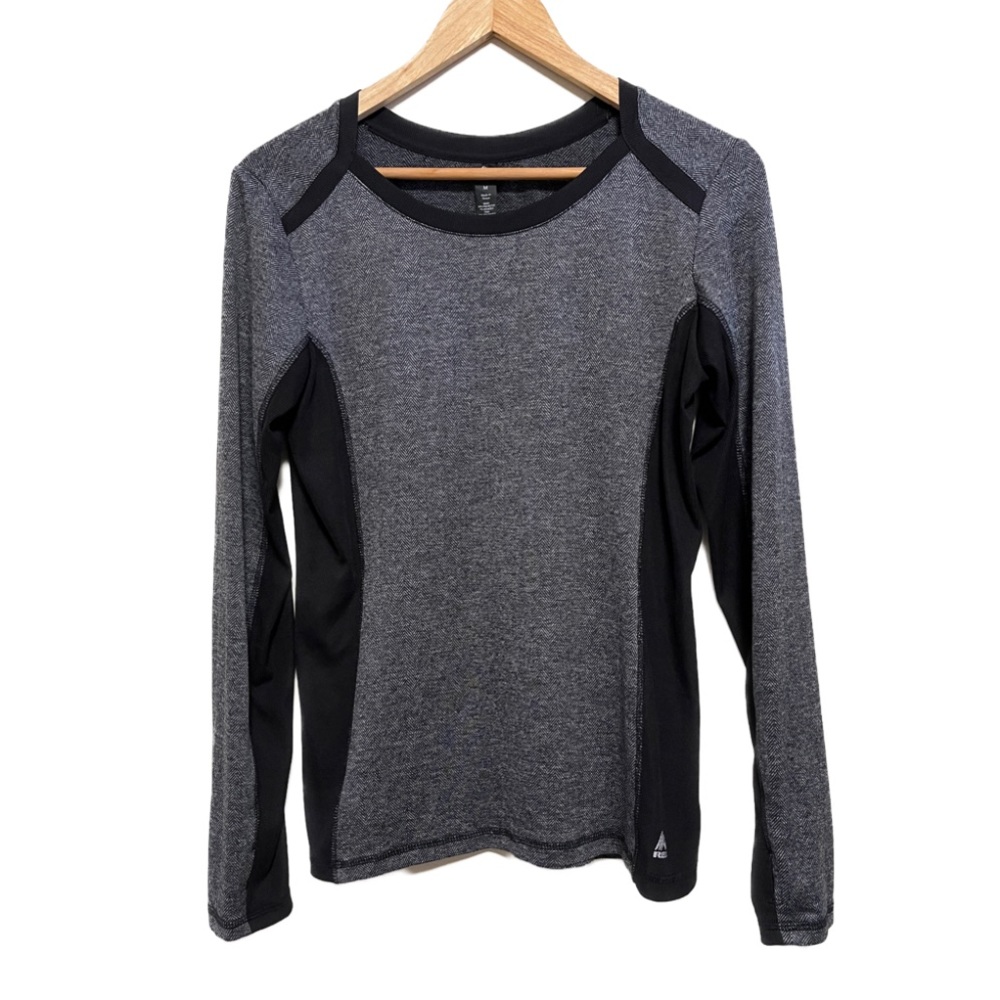 RBX Athletic Performance Long Sleeve Gray Black Top, Size Medium
